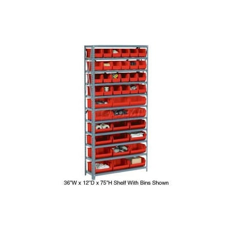 Steel Open Shelving With 12 Red Plastic Stacking Bins 5 Shelves - 36x18x39
